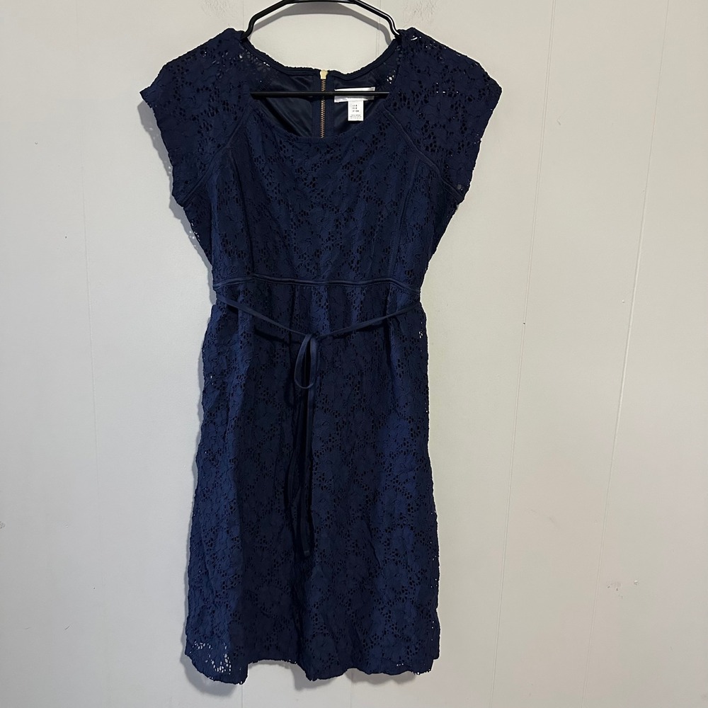 Motherhood Maternity Navy Blue Lace Empire Waist Dress Cap‎ Sleeve Small